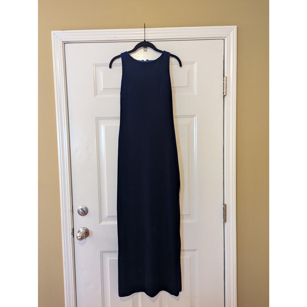 Zum Zum Velvet Column Maxi Dress Size 7 Blue 90s Minimalist Wedding Guest